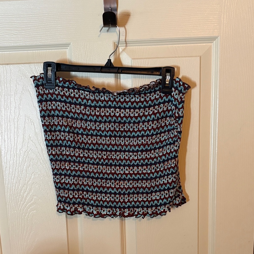 Smocked Mini Tube Top in Blue and Brown